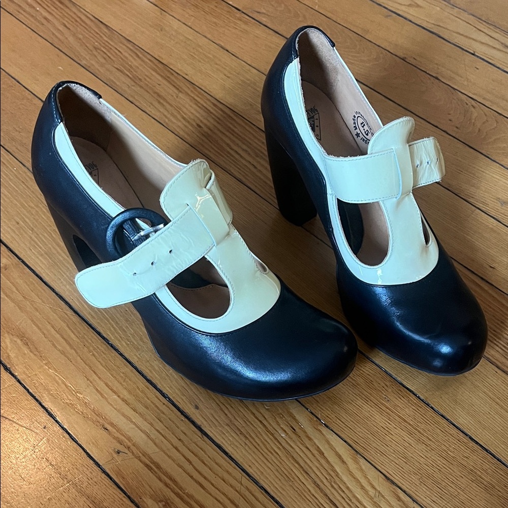 John Fluevog Black and Cream Heels
